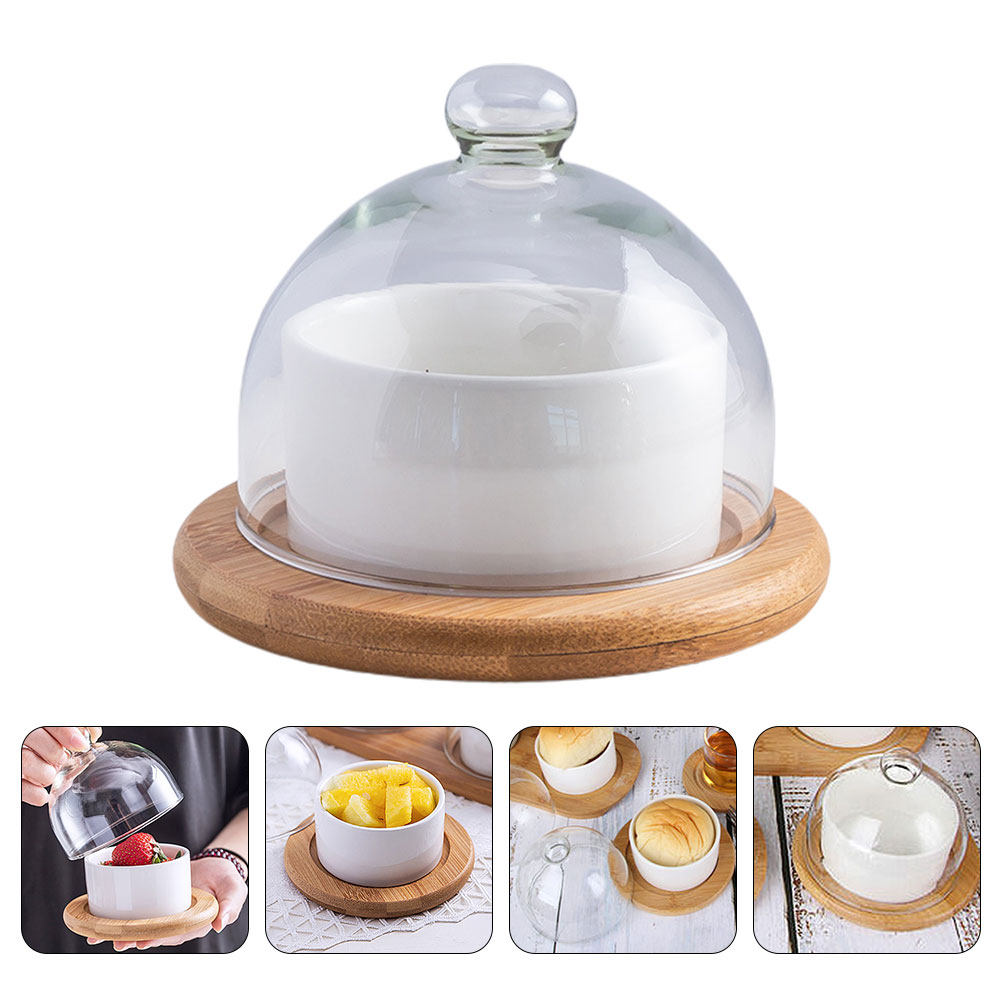 Ceramic Salad Bowl Set with Cl - Plastic Dome Clear recension och pris