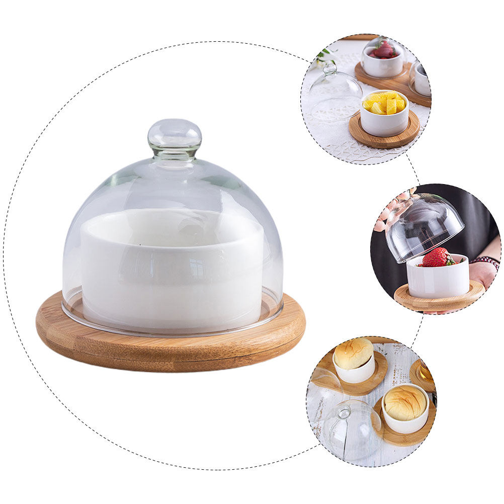 Ceramic Salad Bowl Set with Cl - Plastic Dome Clear recension och pris